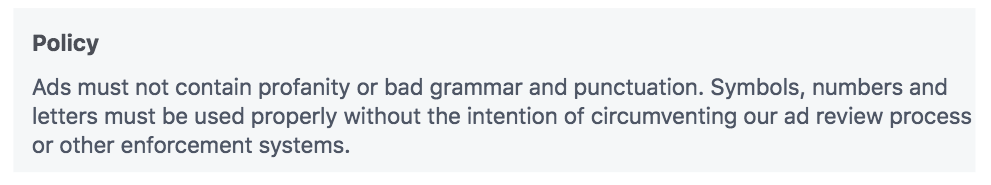 Facebook Ad Policy on Grammar