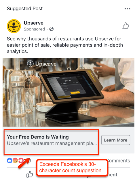 Bad Facebook Ad Example with an Exceeded Word Count