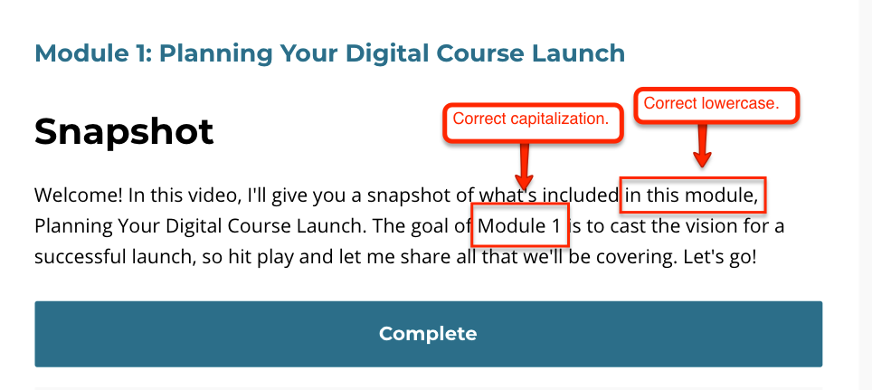 Capitalization Example Online Course