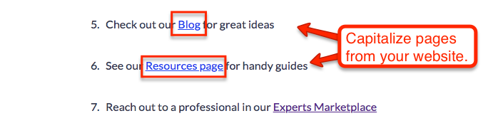 Capitalize pages from your website you mention in online course