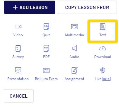 Add text lesson in thinkific