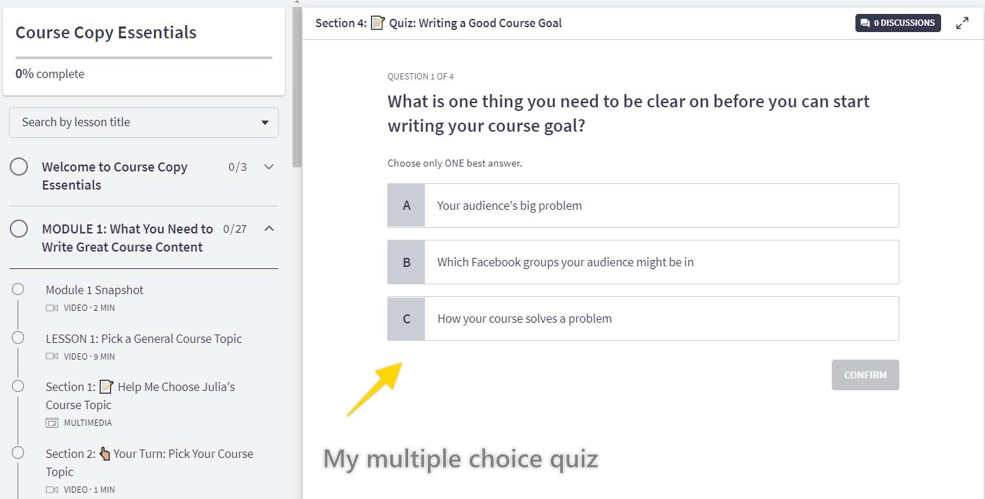 Multiple Choice Quiz Example in Thinkific
