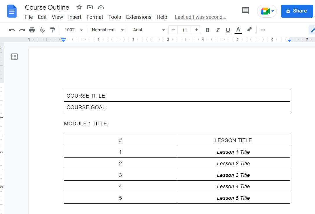 Outline Your Online Course in Google Docs