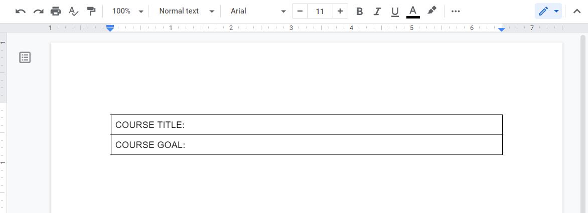 Outline a Course in Google Docs